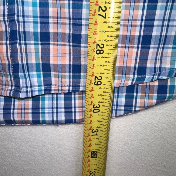 IZOD Plaid Button Down‎ Long Sleeve Dress Shirt Mens Size M Blue Peach Classic - Picture 6 of 8